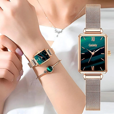 Reloj blanco mármol en rose-gold + pulsera coordinada
