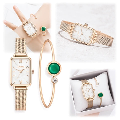 Reloj blanco mármol en rose-gold + pulsera coordinada