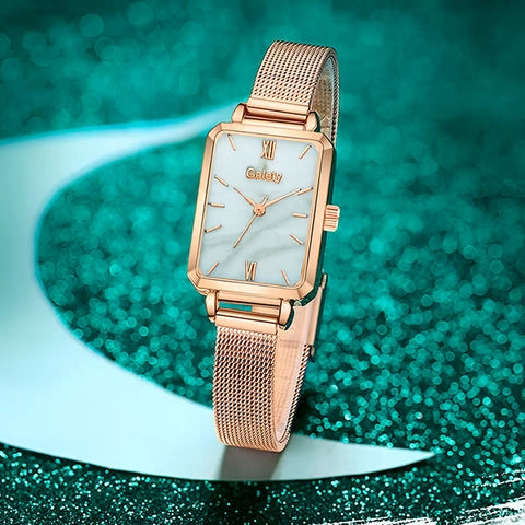 Reloj blanco mármol en rose-gold + pulsera coordinada