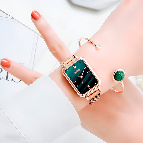 Reloj blanco mármol en rose-gold + pulsera coordinada