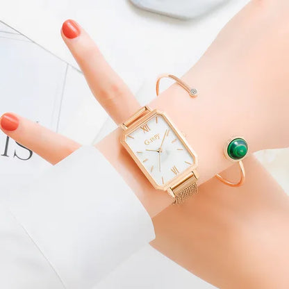 Reloj blanco mármol en rose-gold + pulsera coordinada