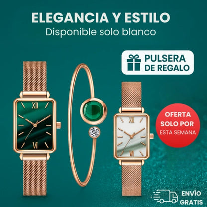 Reloj blanco mármol en rose-gold + pulsera coordinada
