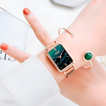 Reloj blanco mármol en rose-gold + pulsera coordinada